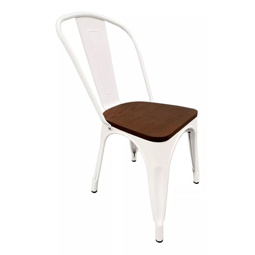 Silla Tolix Asiento de Madera Oscura - Negra
