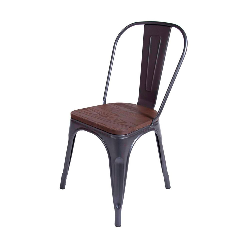 Silla Tolix Asiento de Madera Oscura - Negra