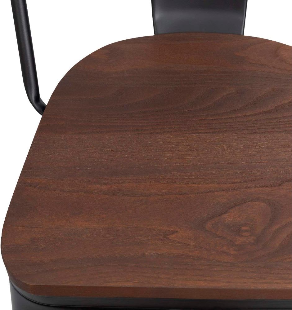 Silla Tolix Asiento de Madera Oscura - Negra