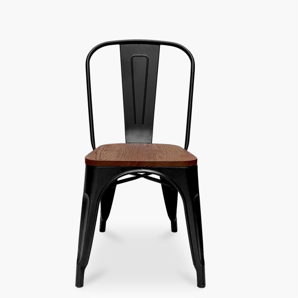 Silla Tolix Asiento de Madera Oscura - Negra