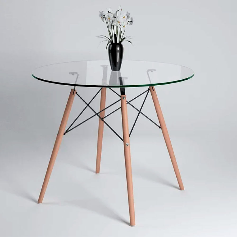 Mesa Eames 100cm redonda de vidrio
