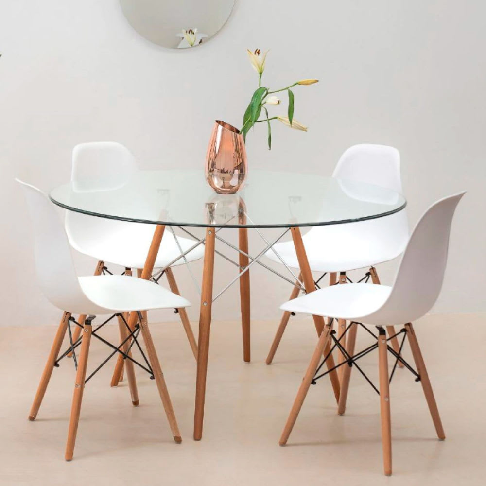 Mesa Eames 100cm redonda de vidrio