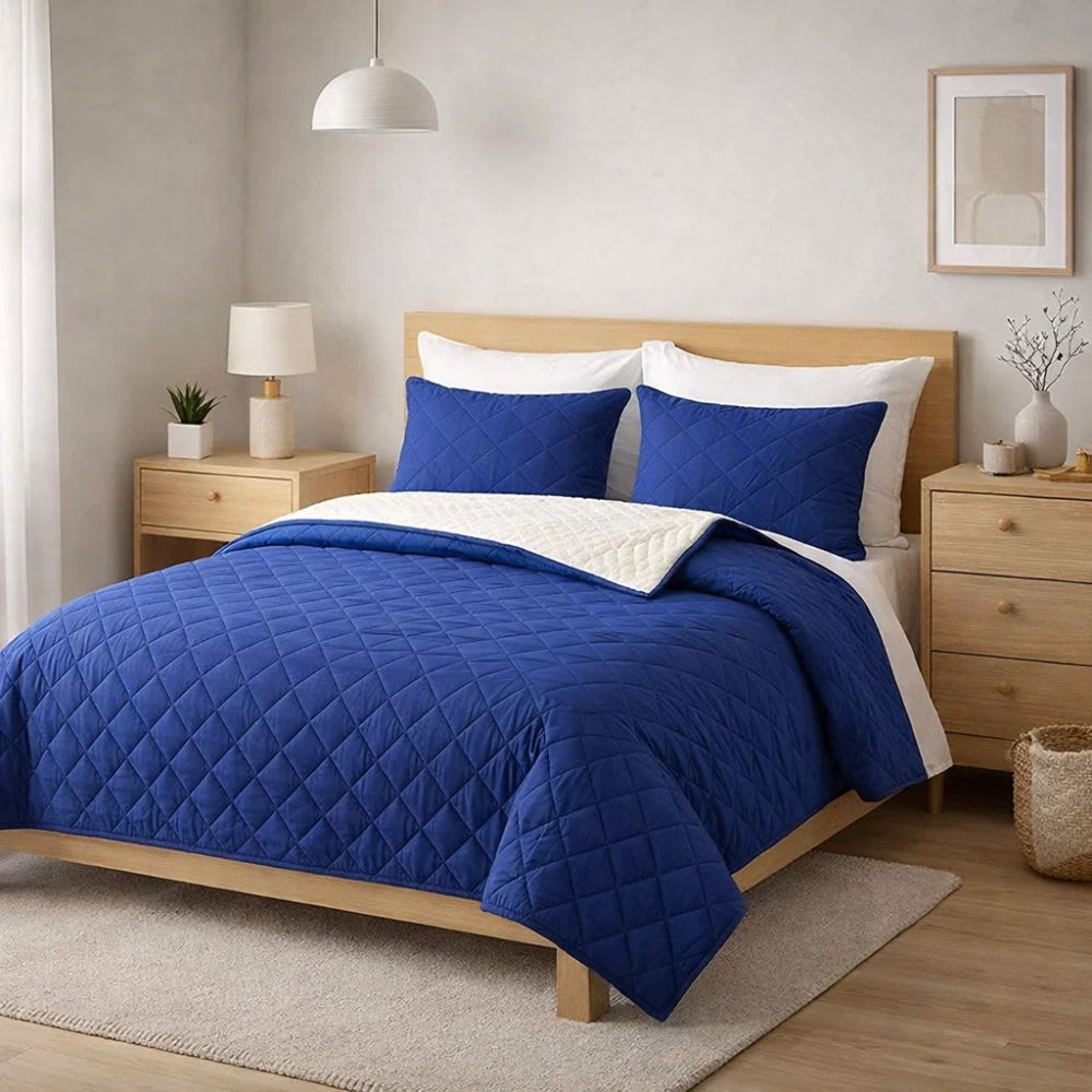 Quilt Velvet Termico Sherpa Azul 2Plazas