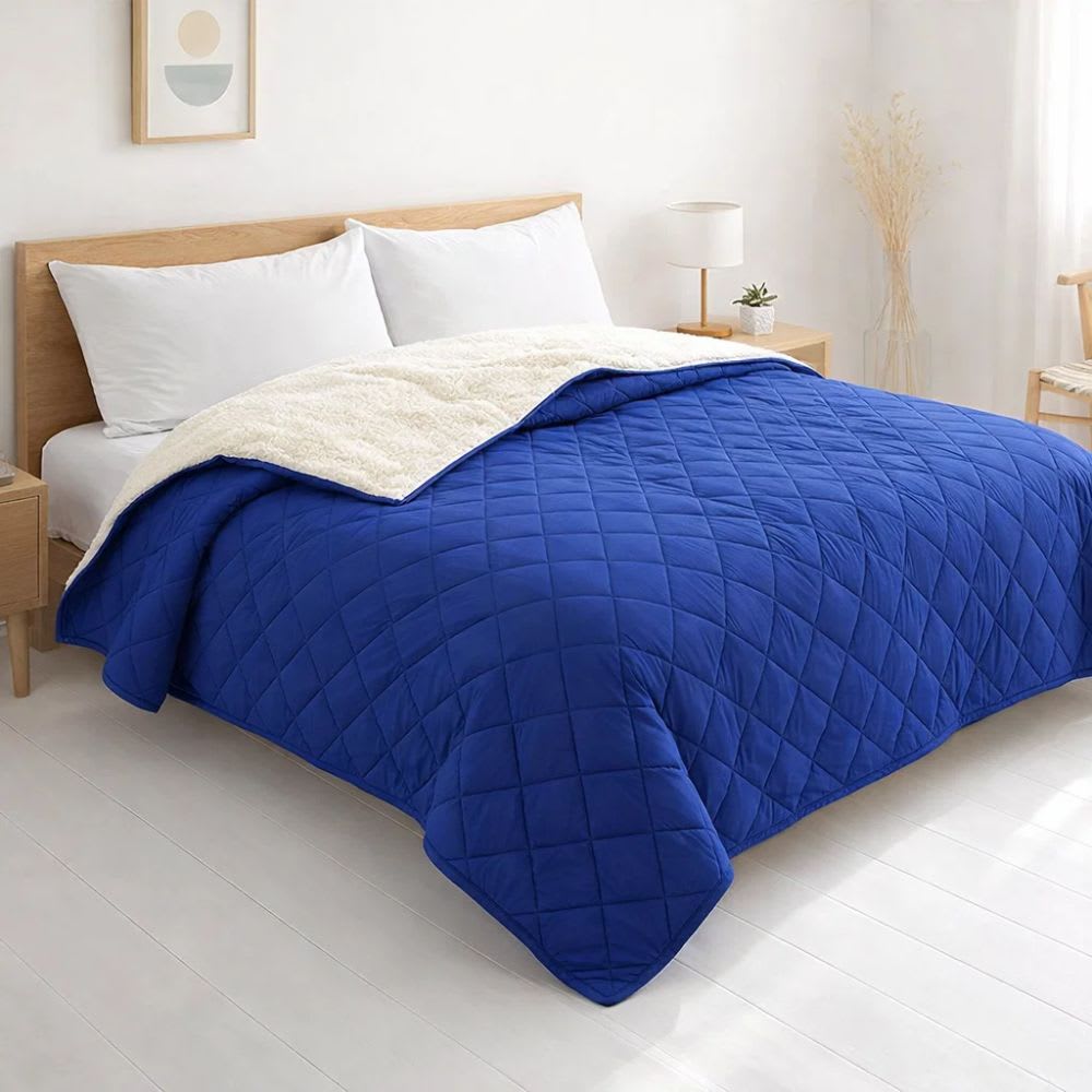 Quilt Velvet Termico Sherpa Azul 2Plazas