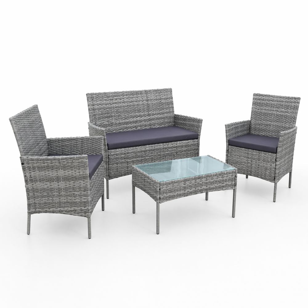 Juego Terraza 4 Piezas Gris Rattan