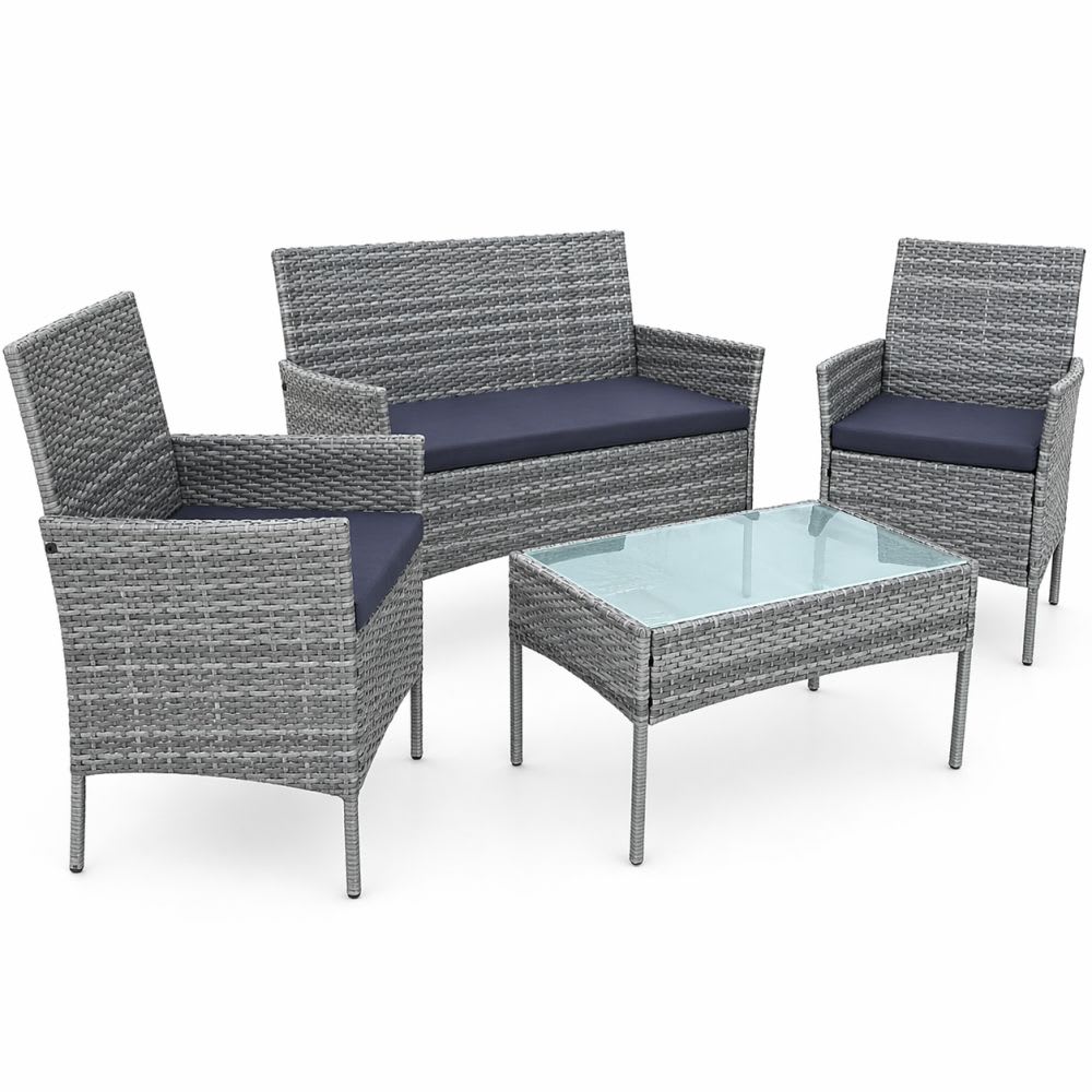 Juego Terraza 4 Piezas Gris Rattan
