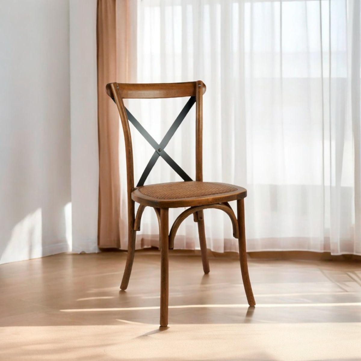 Silla Crossback Madera Rattan - Café Vintage