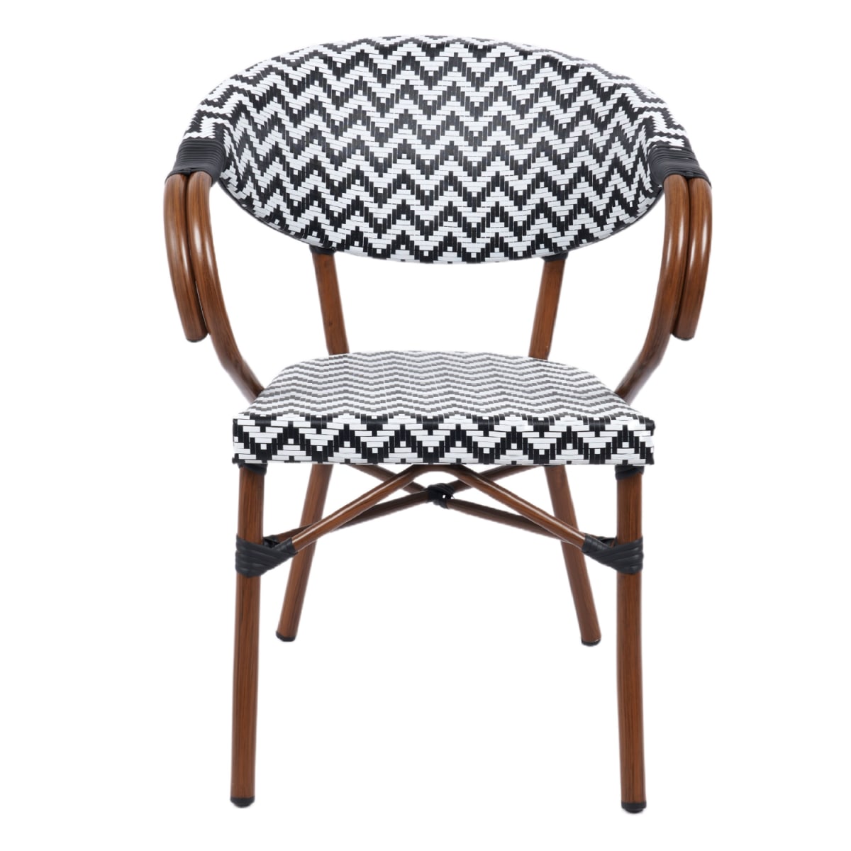 Silla Bistro Parisina Rattan con reposabrazos - Blanca con negro