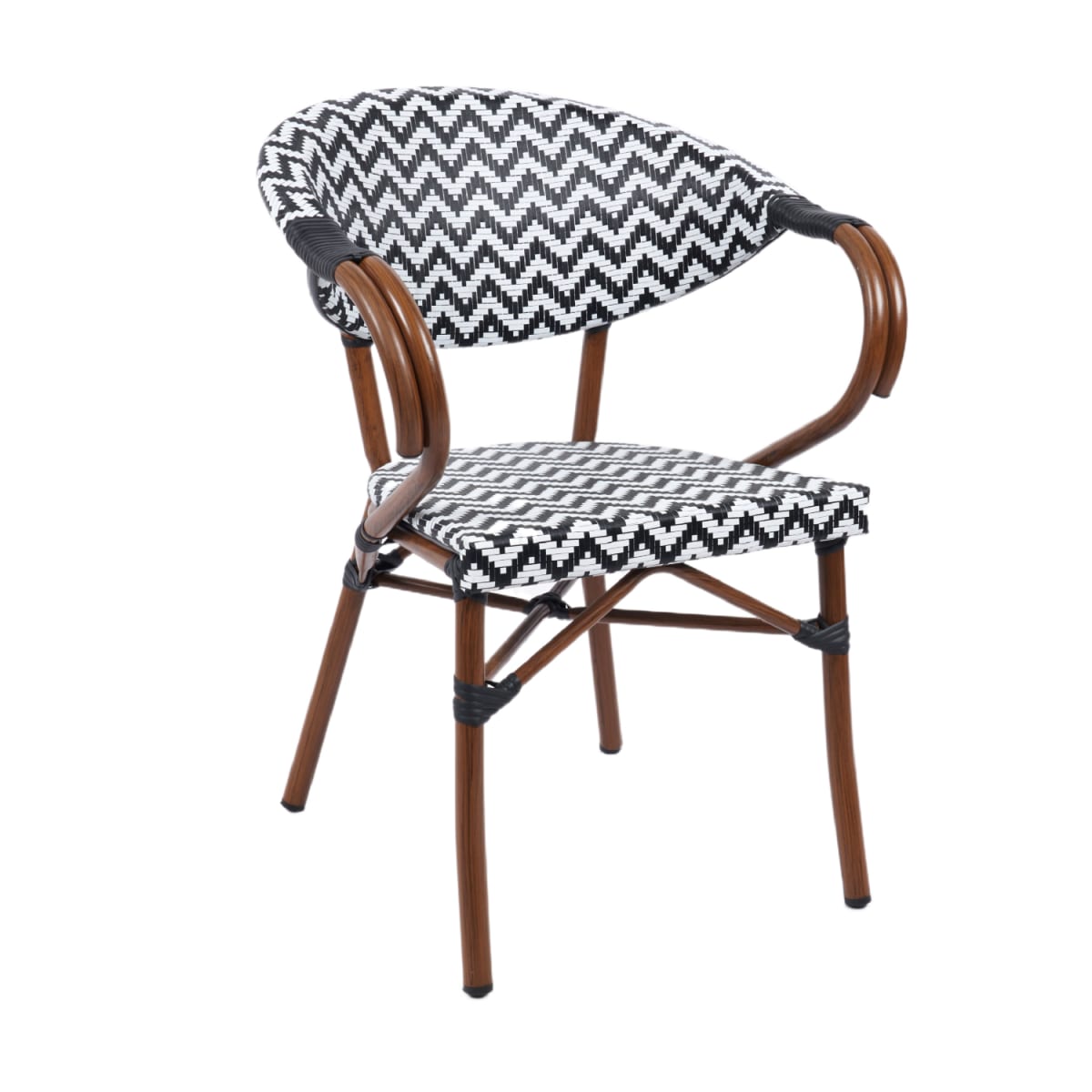 Silla Bistro Parisina Rattan con reposabrazos - Blanca con negro