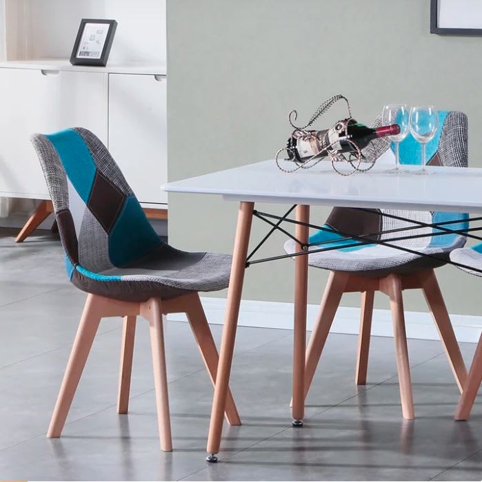 Silla Eames Patchwork Wood - Celeste