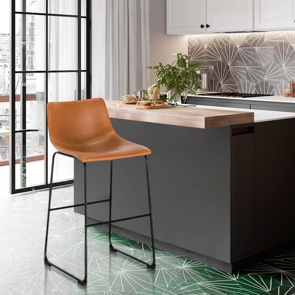 Taburete de bar Burgos de cuero y metal industrial