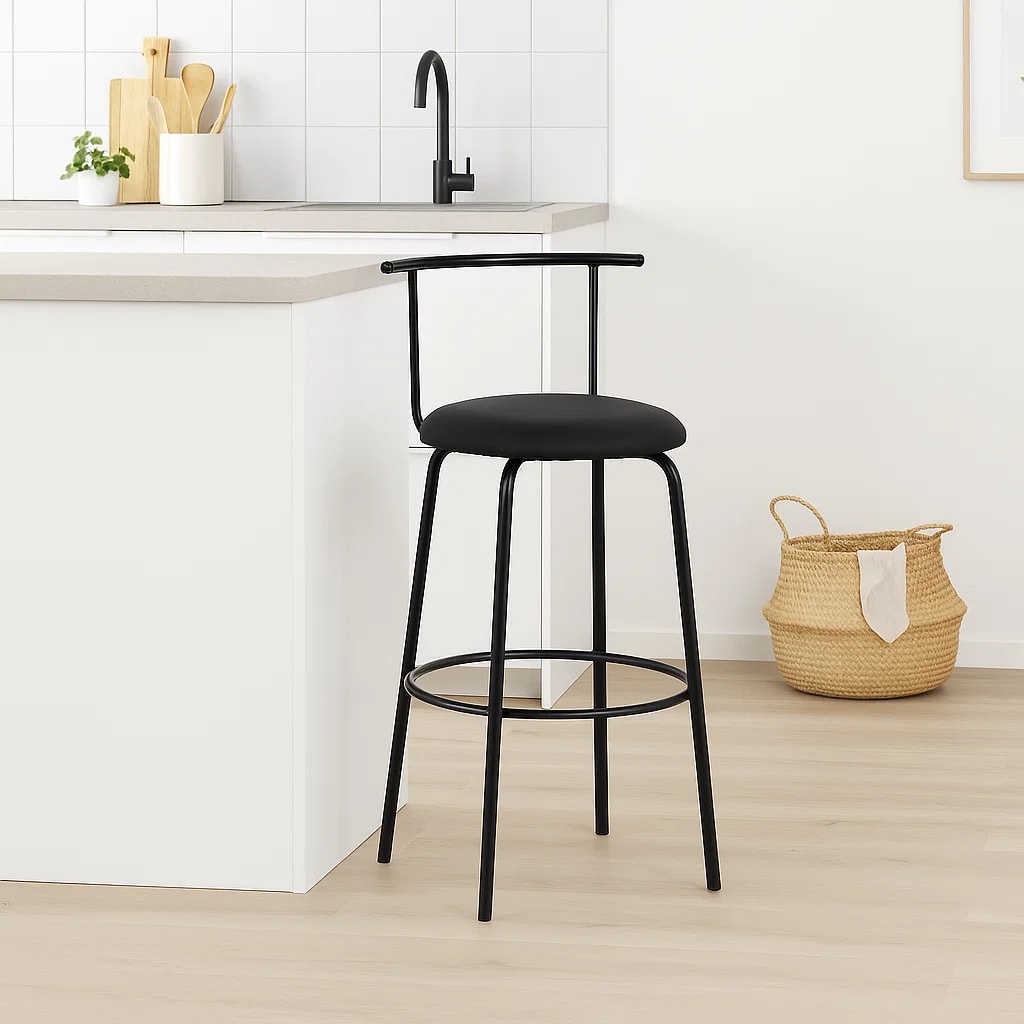 Taburete Alto Oslo Metal y Cuero Sintético - Negro