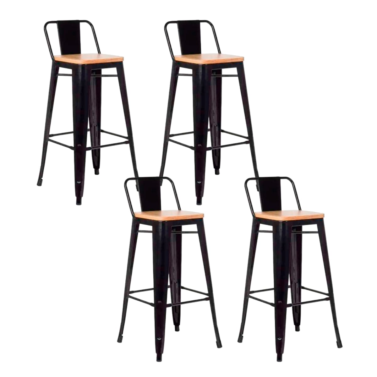 Taburete Tolix Alto 77 cms - Negro con asiento de Madera Clara