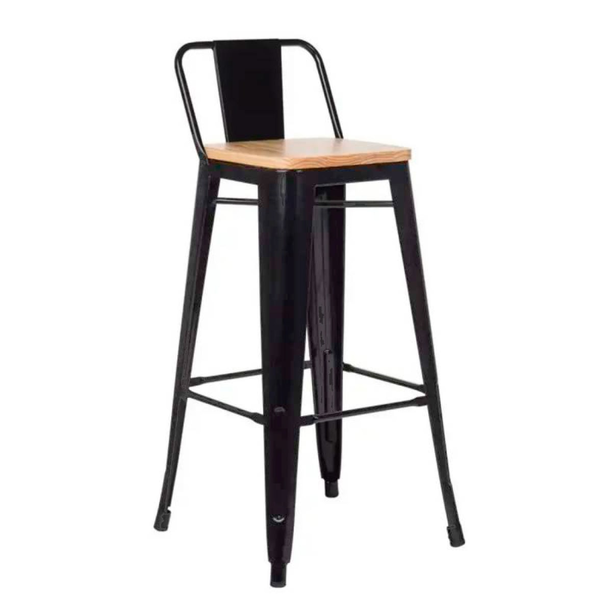 Taburete Tolix Alto 77 cms - Negro con asiento de Madera Clara
