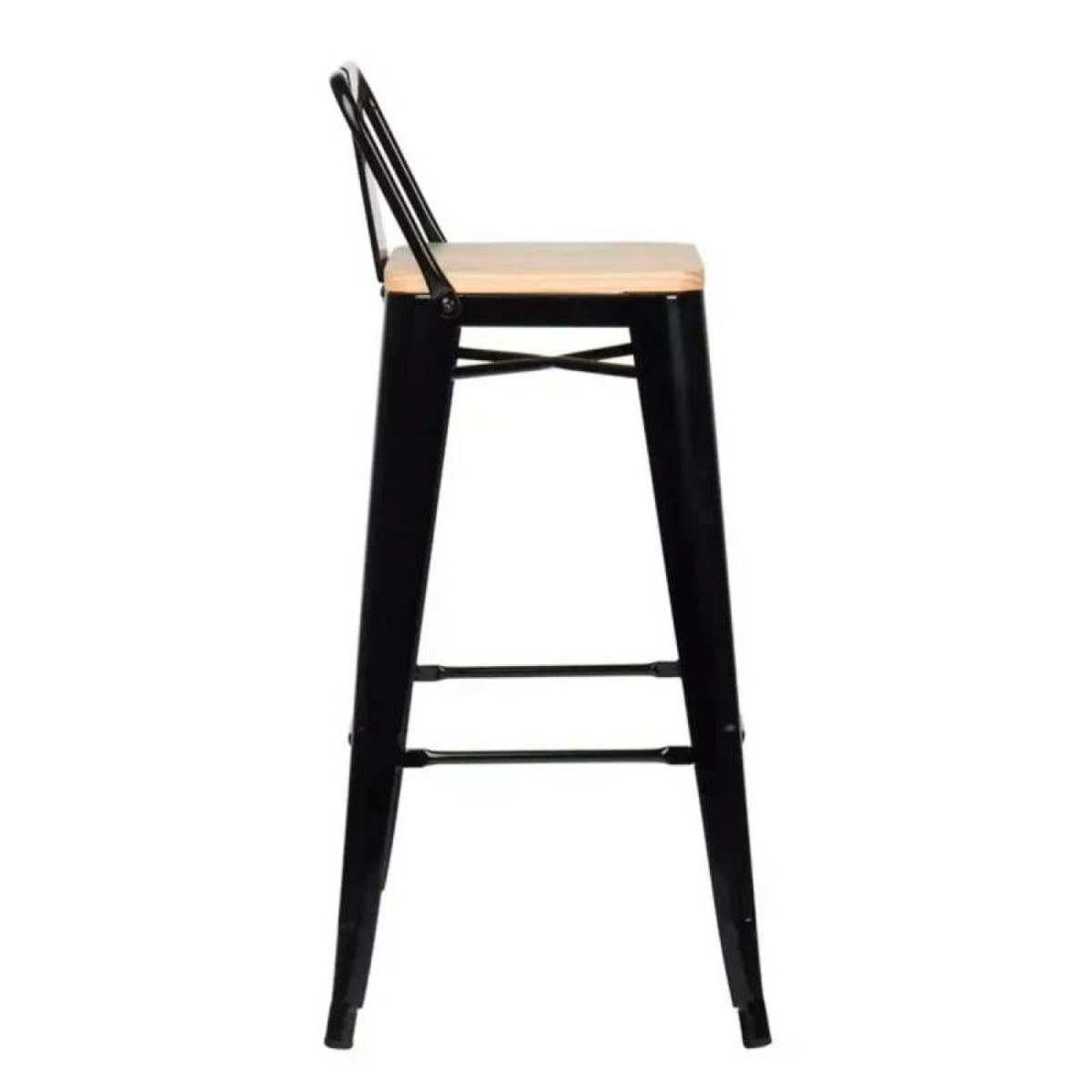 Taburete Tolix Alto 77 cms - Negro con asiento de Madera Clara