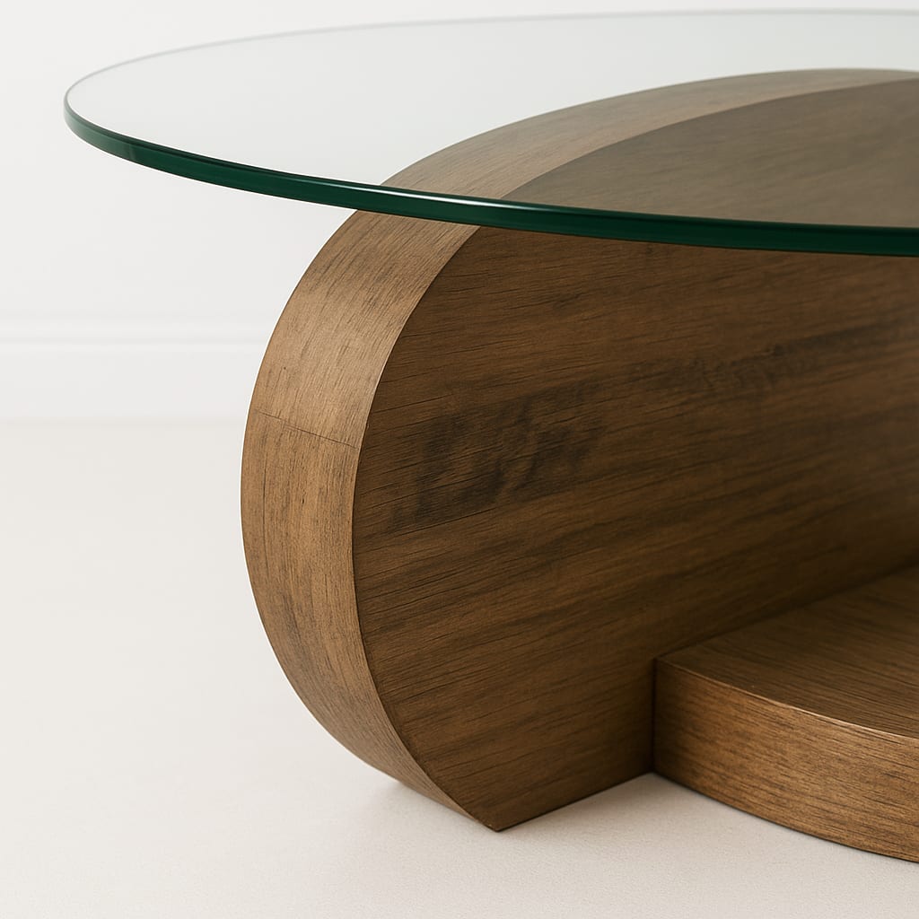 Mesa de Centro DuoGlass con Bases de Madera y Superficie de Vidrio