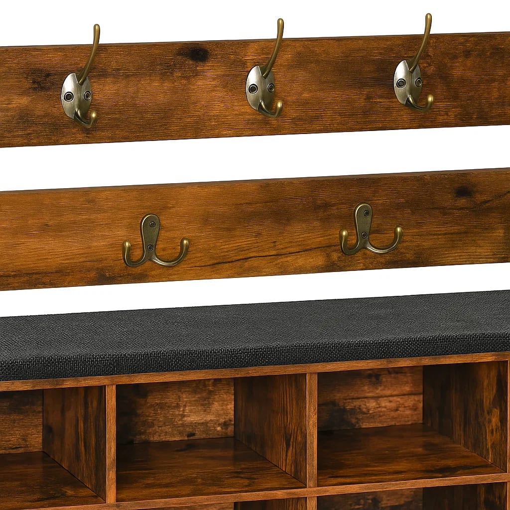 Banco Organizador con Zapatero y Percheros Rústicos