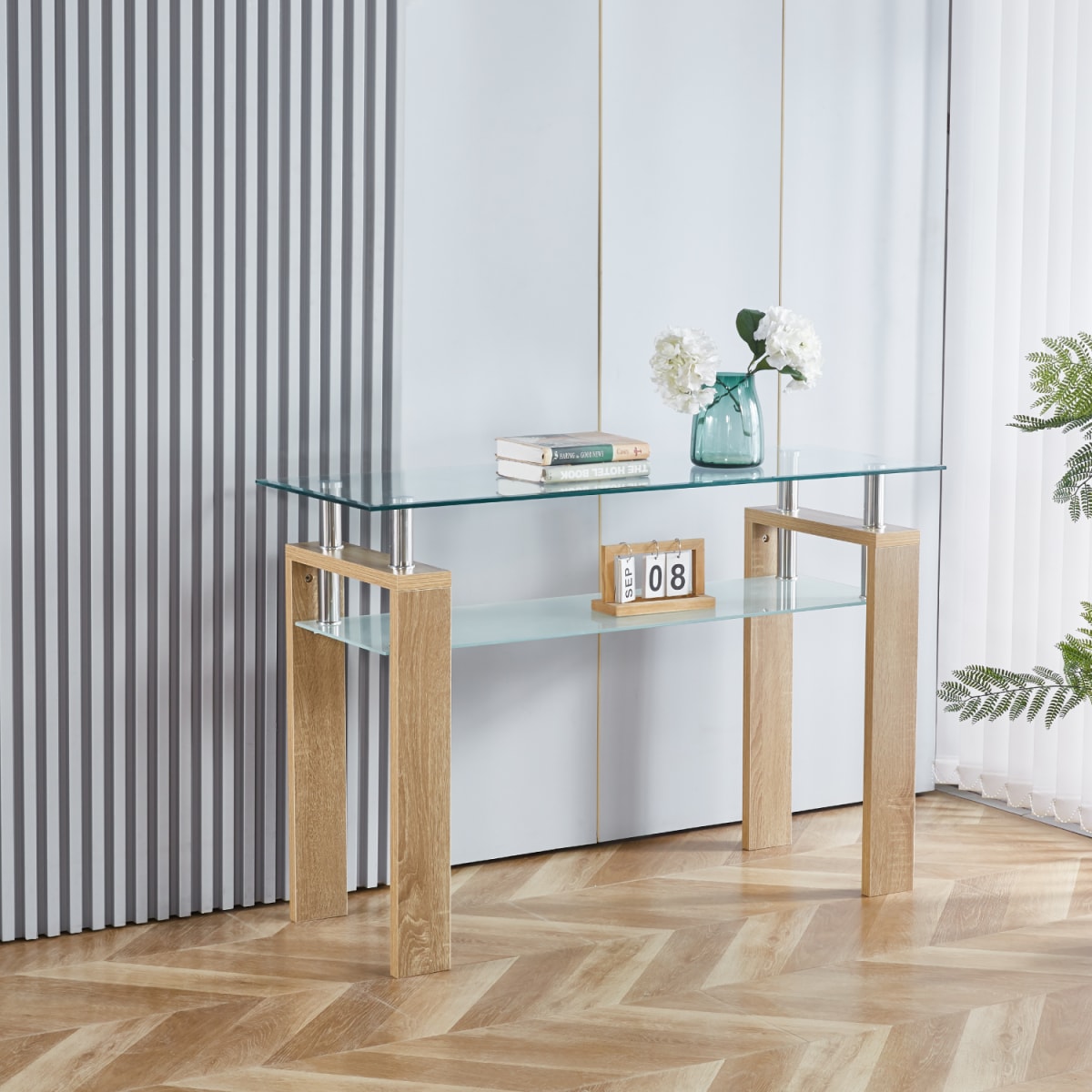 Mesa de Arrimo Rectangular de Vidrio