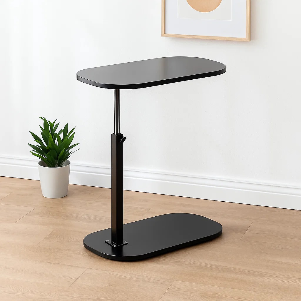 Mesa de Noche Ajustable en C para Cama y Sofá - Negro