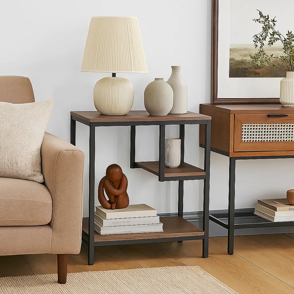 Mesa Auxiliar de 3 Niveles con Estantes Abiertos