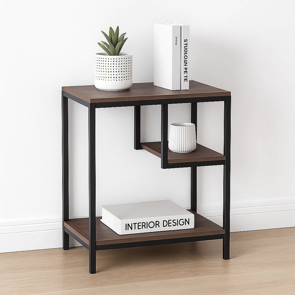 Mesa Auxiliar de 3 Niveles con Estantes Abiertos