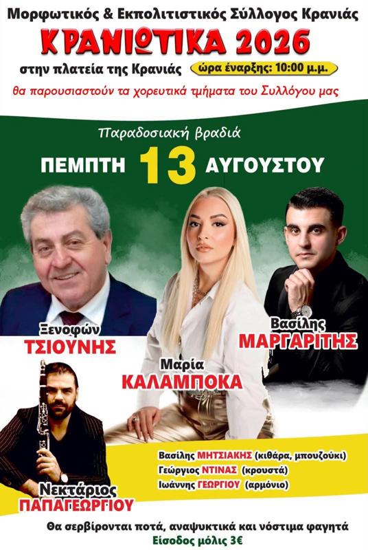 Κρανιώτικα 2026 στην Κρανιά Καρδίτσας 
