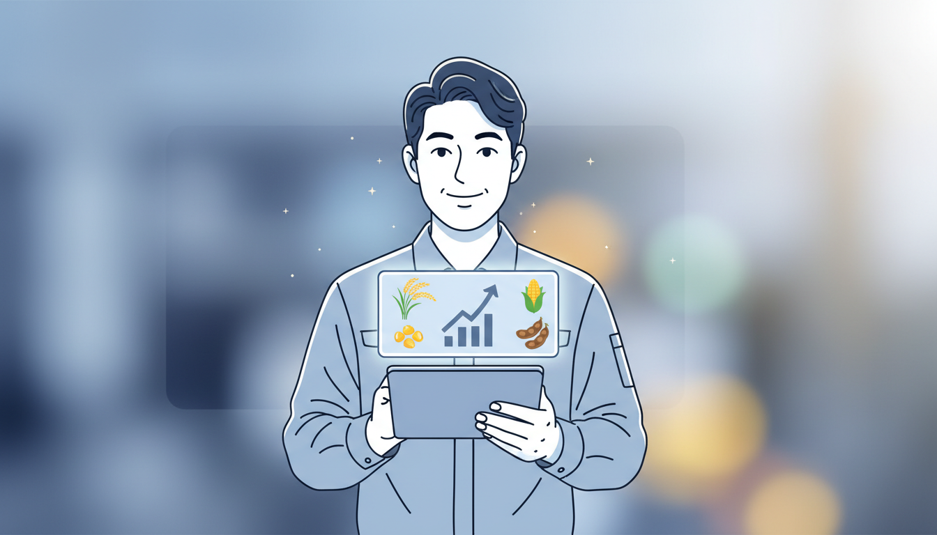 농경지 배경에서 스마트폰을 활용해 2026년 전략작물직불금을 온라인으로 간편하게 신청하는 농업인의 모습