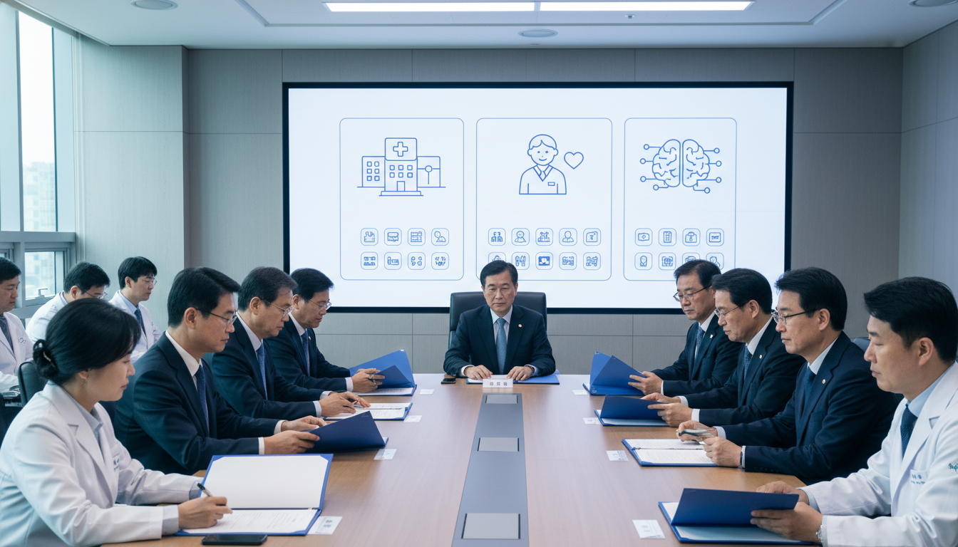 제3차 의료혁신위원회에서 위원들이 지역·필수·공공의료 강화 등 3개 분야 10대 의제 자료를 검토하며 보건의료 개혁 방향을 논의하는 회의 장면