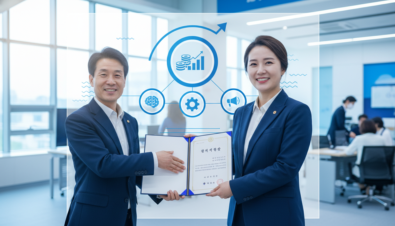 중소벤처기업부 혁신바우처 2차 수요기업 모집 안내 — 지역 중소기업인이 컨설팅·기술·마케팅 바우처를 신청하는 모습과 148억원 지원 규모를 표시한 인포그래픽