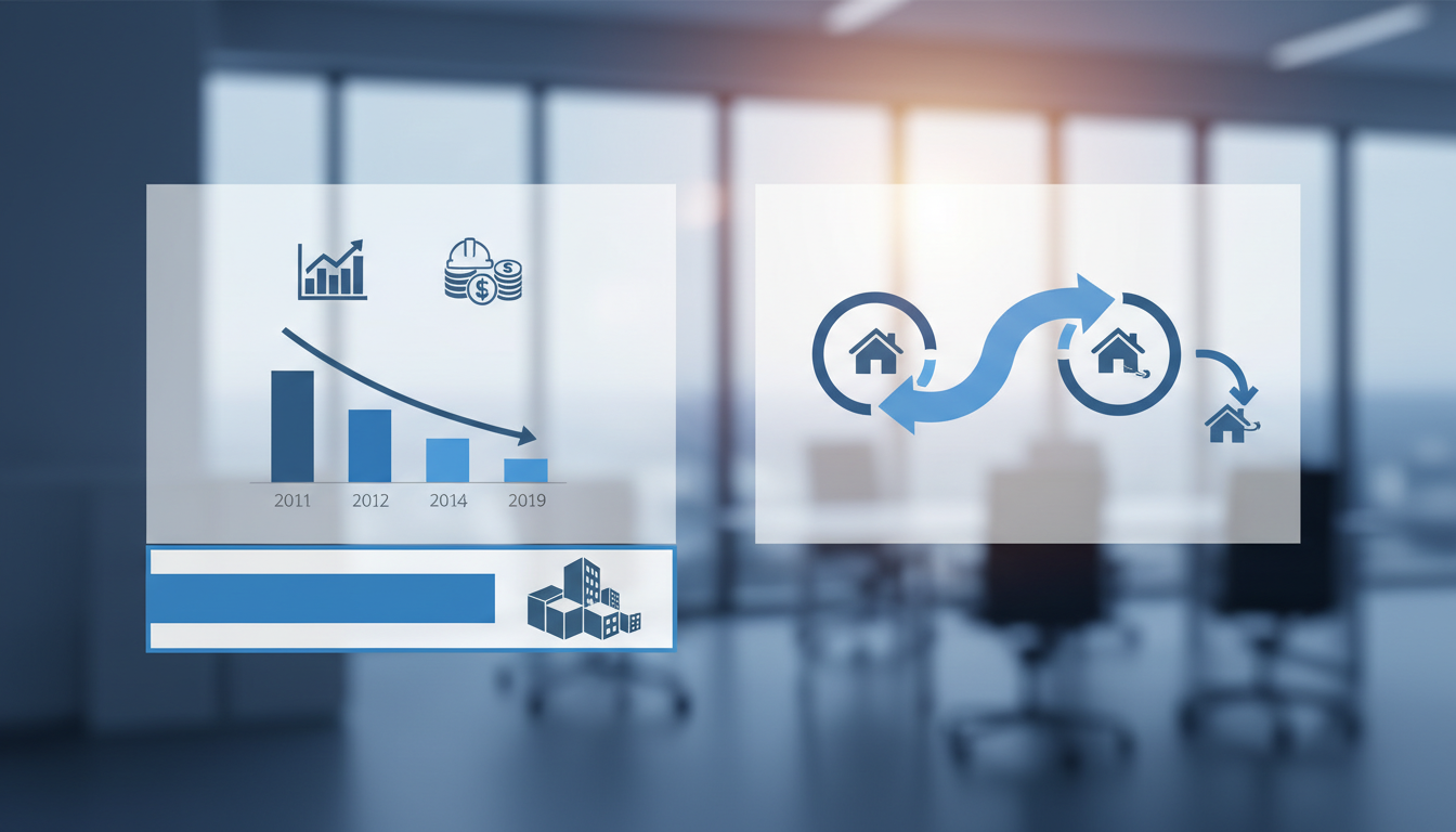 2022~2023년 착공 급감 원인과 2026년 입주 물량 감소 전망, 3기 신도시 등 정부 주택 공급 대책을 나타낸 인포그래픽