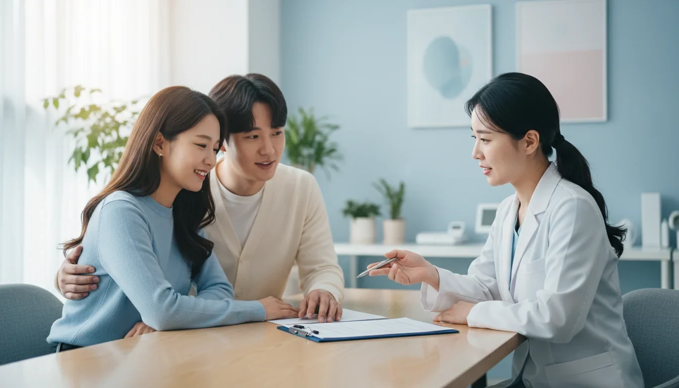 임신을 준비하는 부부가 e-보건소 누리집에서 난임부부 시술비 지원을 온라인으로 신청하는 모습