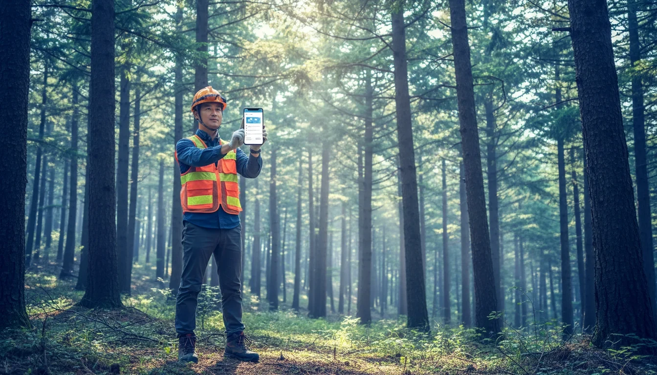 임업인이 스마트폰으로 임업직불금 온라인 신청을 진행하는 모습