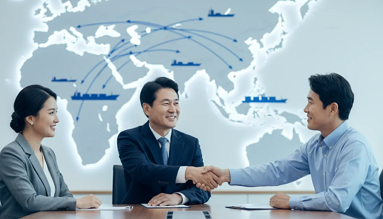 산업통상자원부 간담회에서 중동 수출 중소기업 대표들과 정부 관계자들이 긴급 수출바우처 지원 방안을 논의하는 모습