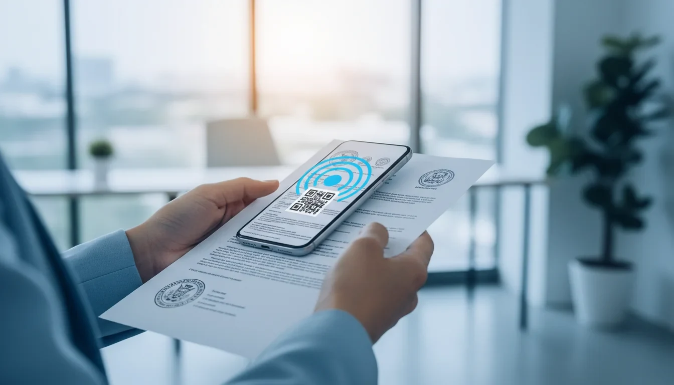 스마트폰으로 행정심판 재결서의 QR코드를 스캔하여 음성으로 결과를 청취하는 모습