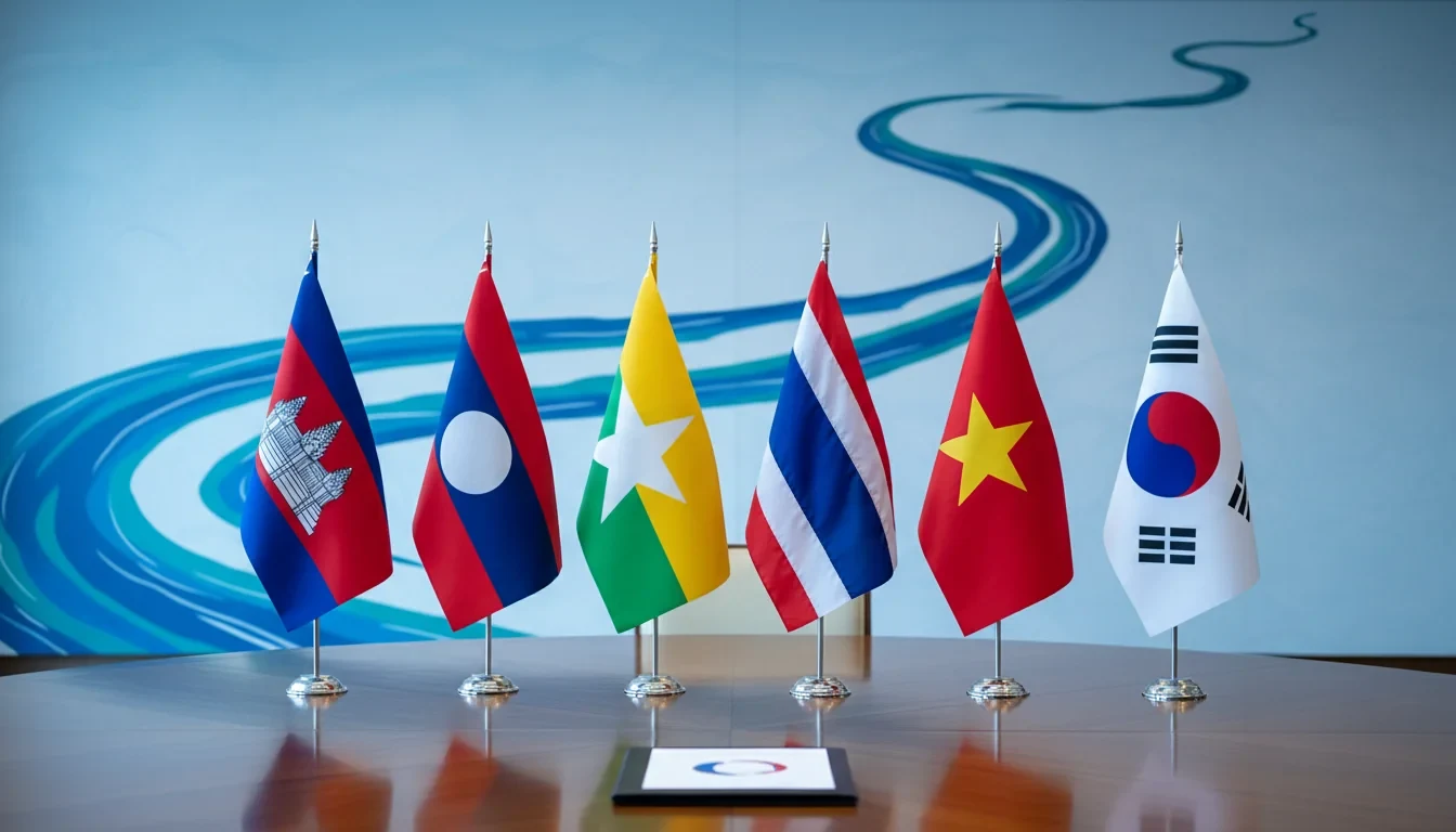 한-메콩 협력기금 제10차 사업 공모 안내 포스터와 메콩 5개국 지도