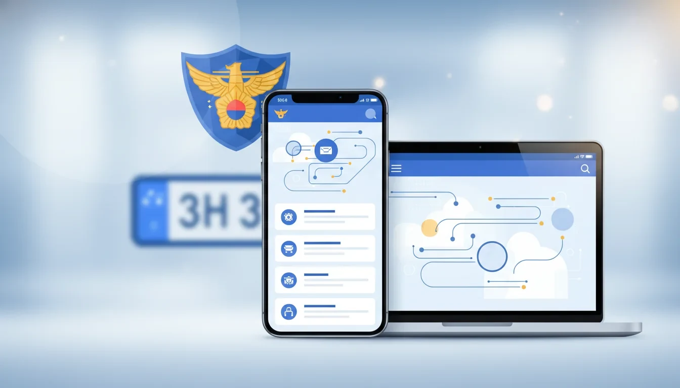 경찰청 교통민원24 이파인 웹사이트에서 교통 과태료를 조회하는 컴퓨터 화면과 고지서
