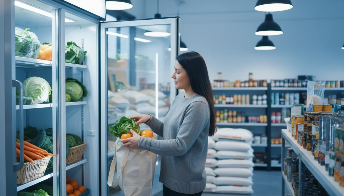 그냥드림 무인매장에서 시민이 진열된 식료품을 자유롭게 골라 담는 모습