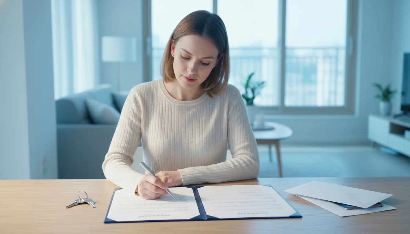 외국인 임차인이 영어로 번역된 주택임대차표준계약서를 한국어 원본과 나란히 놓고 비교하며 검토하는 모습