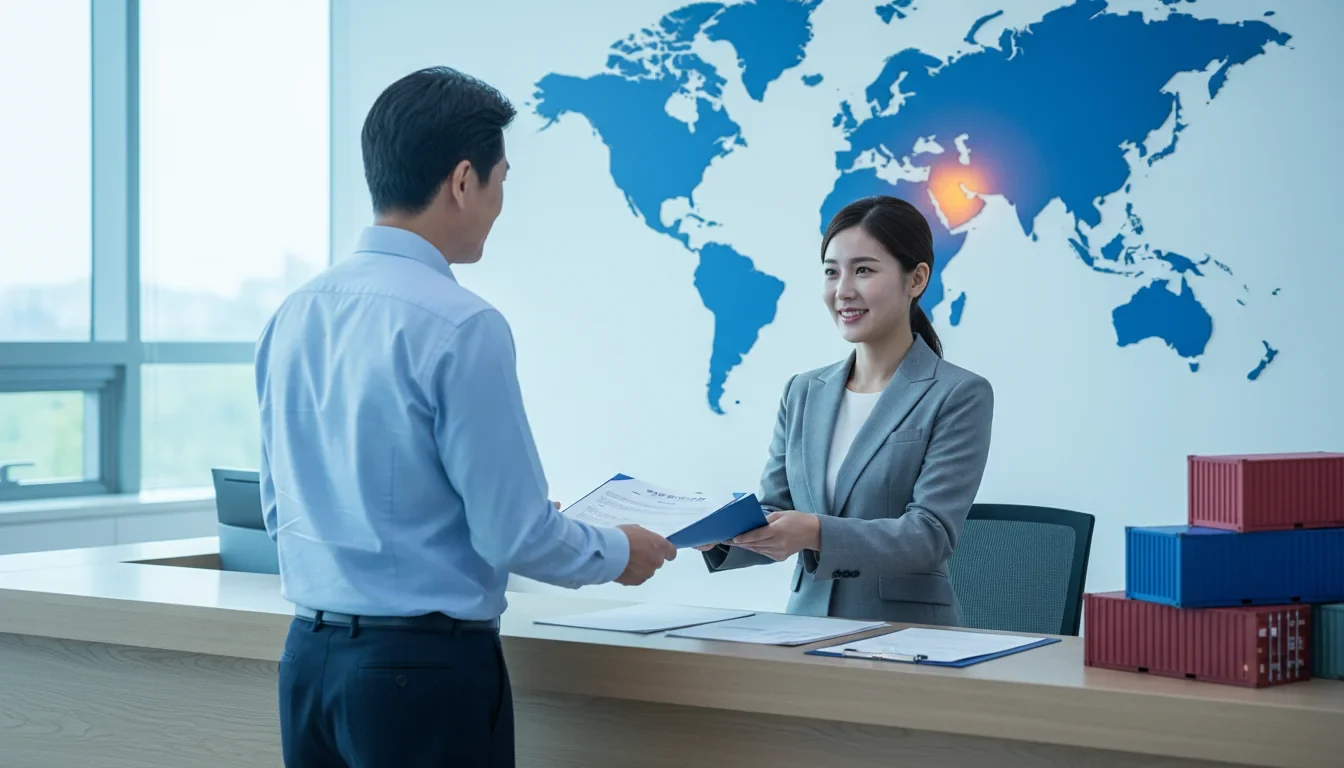 중동 사태 피해 기업이 지방자치단체 세무과에서 지방세 납부기한 연장을 신청하는 모습