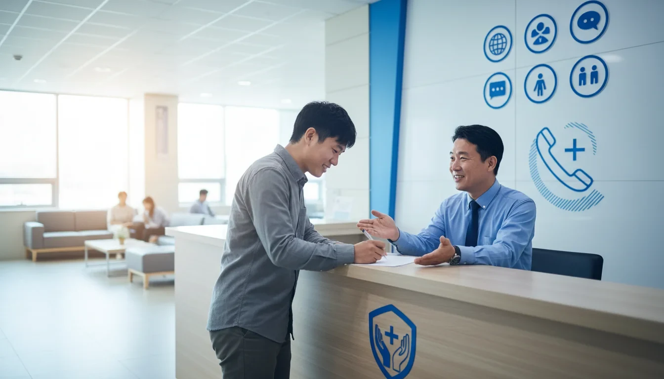 출입국·외국인관서 전담 창구에서 이민자권익보호관이 외국인 피해자의 신고를 접수하고 상담하는 모습