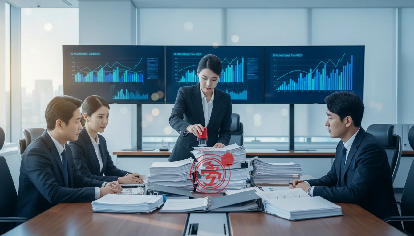 정부 합동점검단이 국고보조금 부정수급 서류를 현장 점검하는 모습