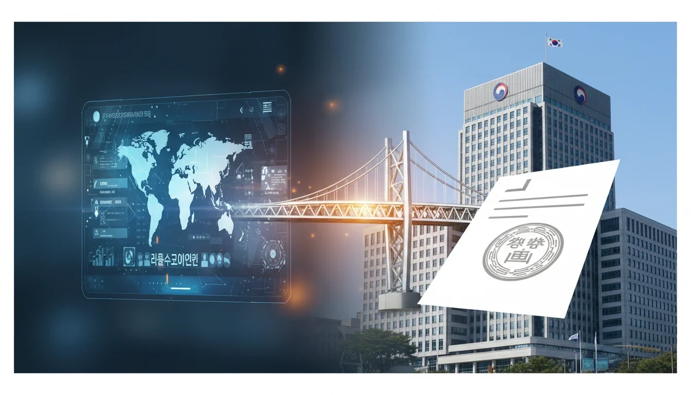 해외 온라인 쇼핑 플랫폼 화면 위에 국내대리인 지정 의무를 상징하는 법률 문서와 공정거래위원회 로고가 겹쳐진 장면