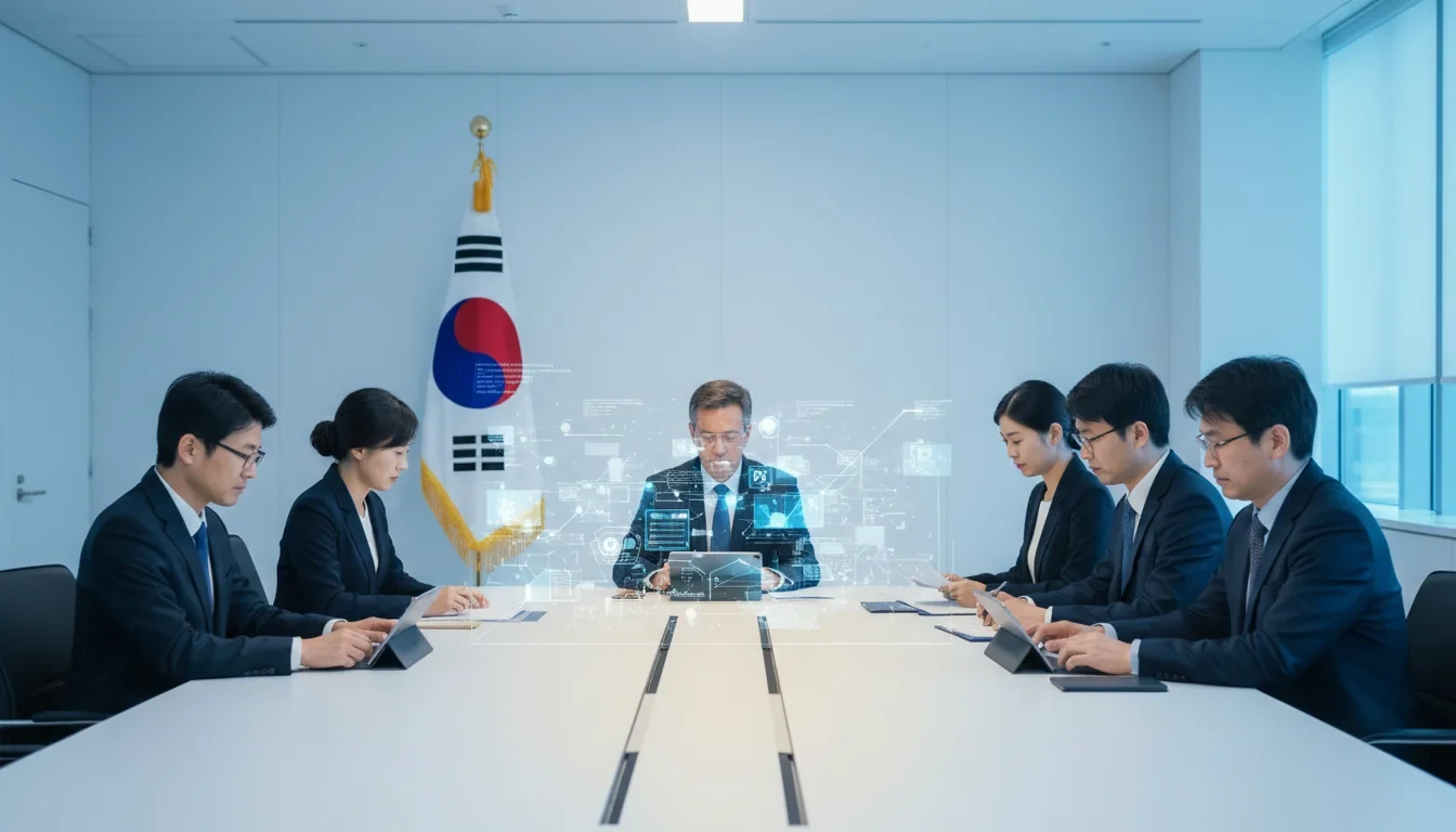 과학기술정보통신부 전문가 자문단이 회의실에서 인공지능 윤리원칙 초안을 논의하는 장면