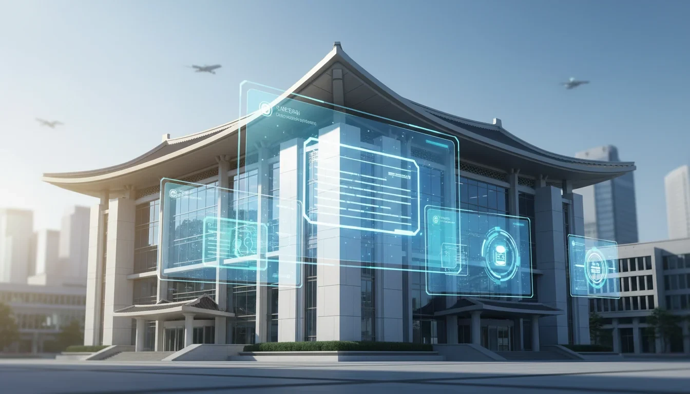 행정안전부 AI 국민비서 시범서비스 개통과 디지털 행정 서비스 혁신을 상징하는 정부청사와 AI 인터페이스 화면