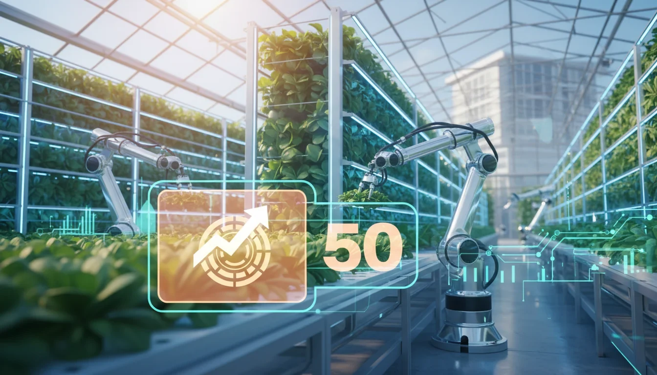 농업 현장에서 AI 로봇이 작물을 수확하는 모습과 정부 지원사업 안내 화면이 함께 보이는 장면