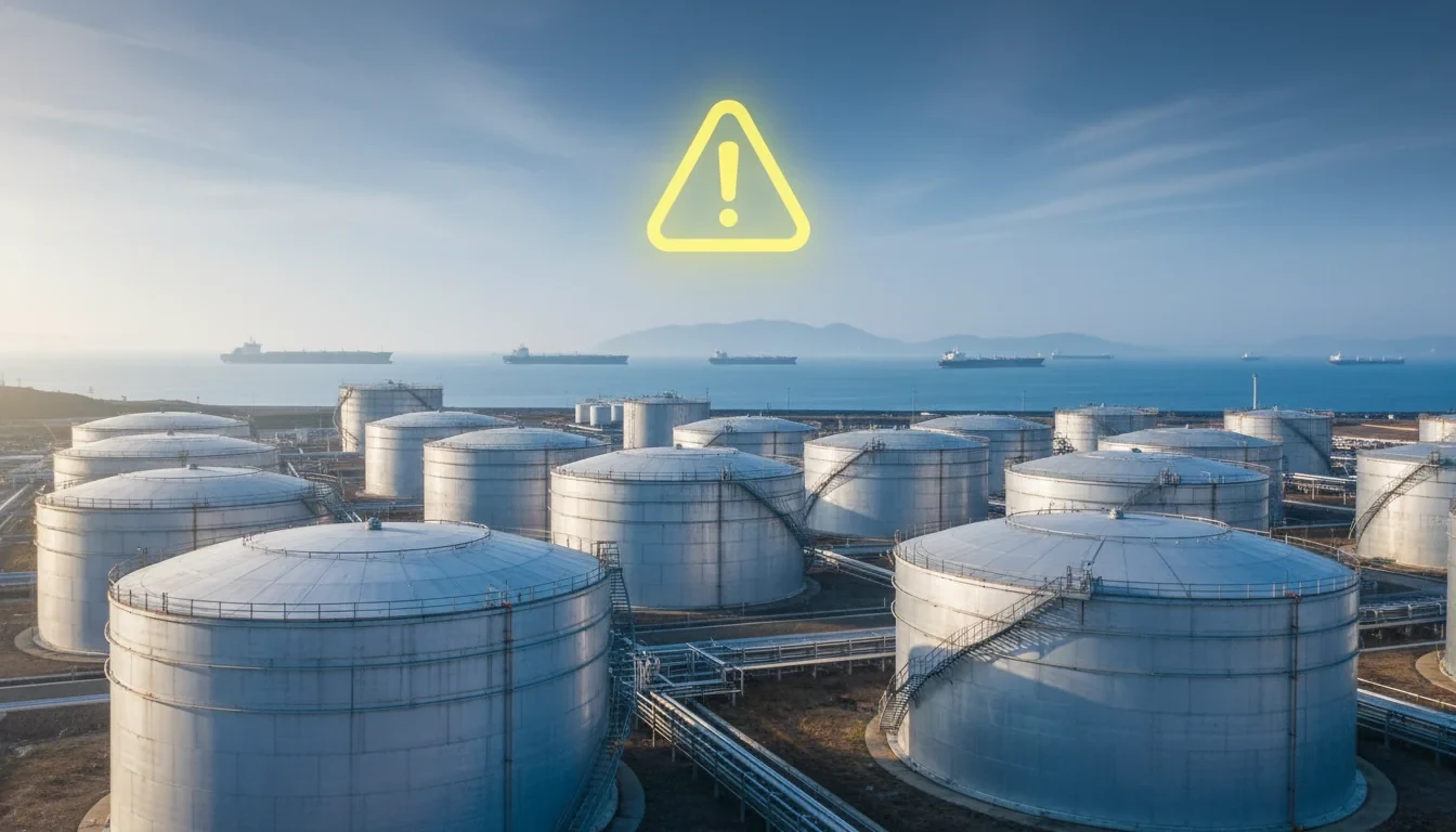 원유 자원안보 위기경보 주의 격상을 알리는 산업통상자원부 대응 현황판과 비축유 방출 계획 도식