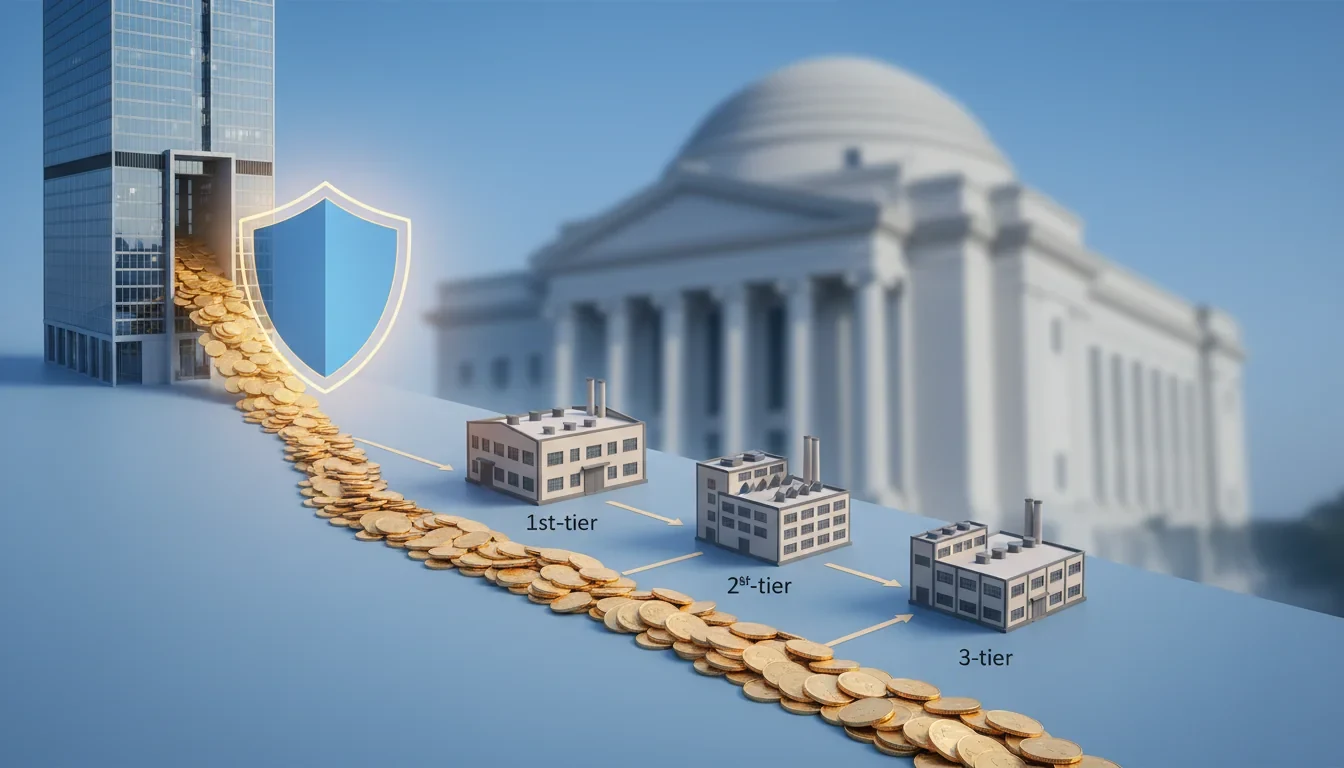 대기업에서 1차·2차 협력사로 납품대금이 단계별로 안전하게 전달되는 상생결제 흐름도