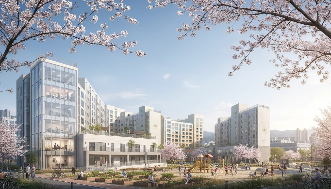 청년과 고령자, 신혼부부가 각각 맞춤형 공공임대 특화주택 앞에서 입주 안내를 받고 있는 모습