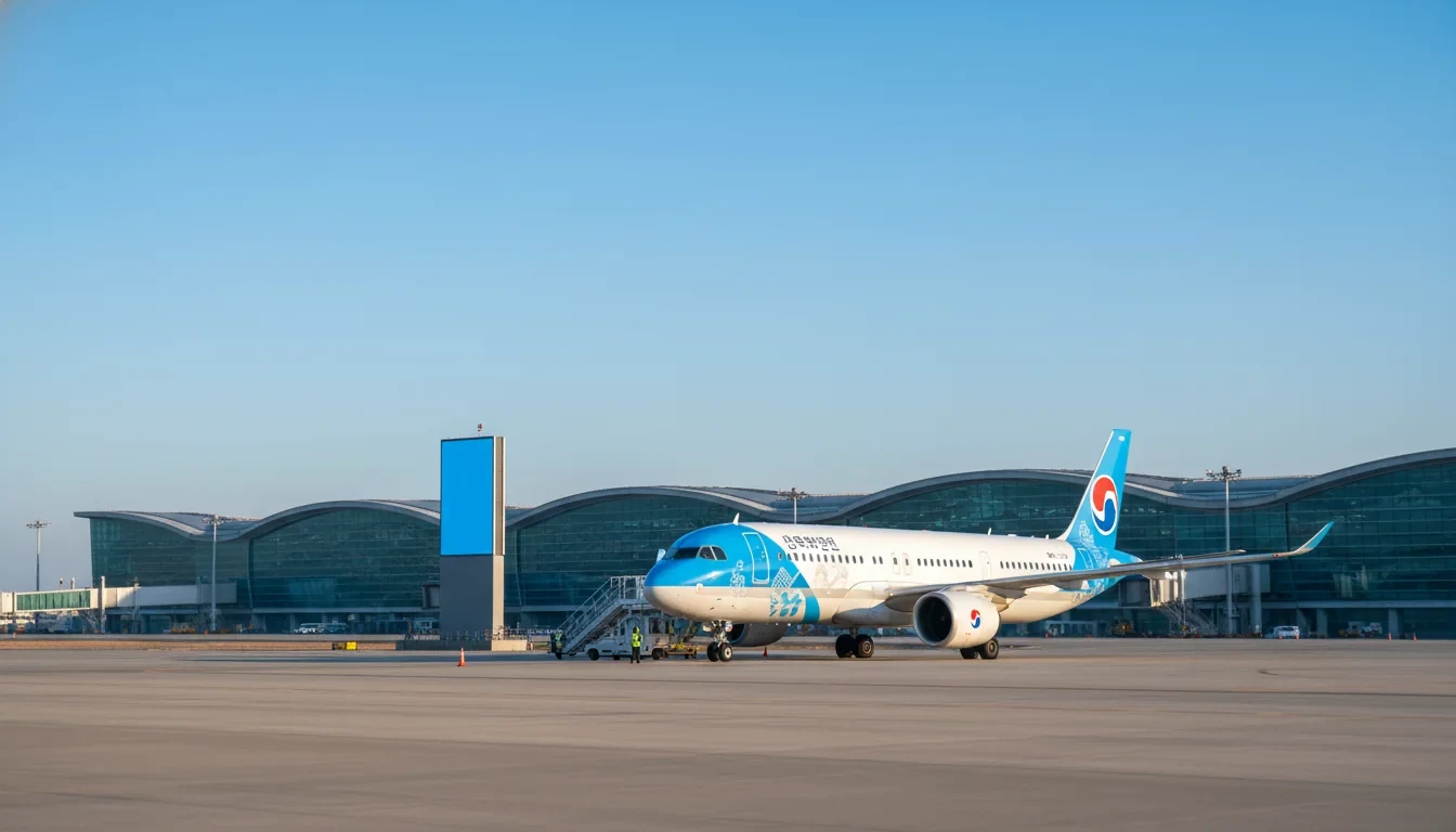 인천국제공항 활주로에서 제주행 국내선 항공기가 이륙을 준비하는 모습