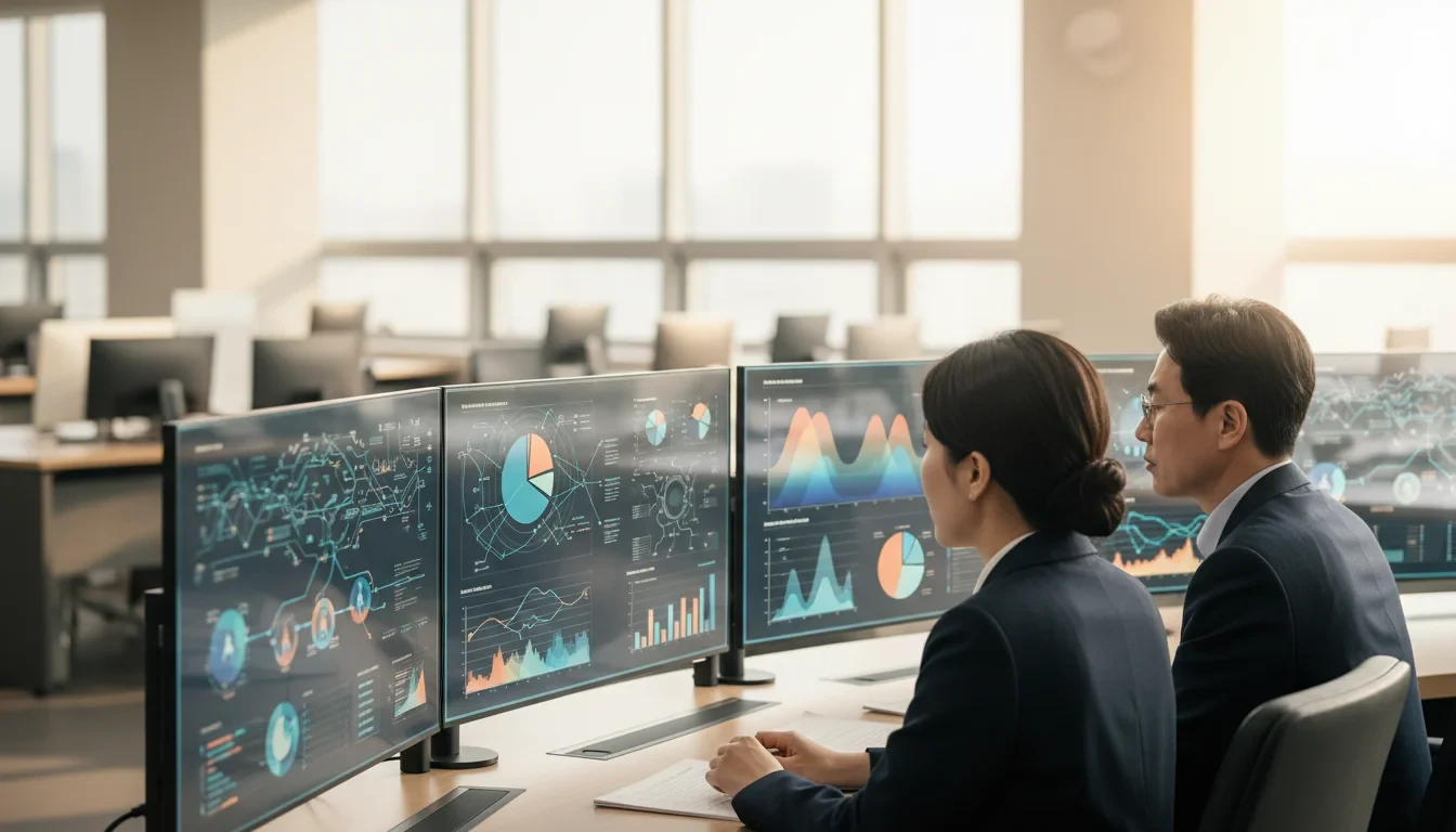 근로복지공단 직원이 AI 시스템 화면을 통해 산재보험 신청 건을 신속 분류하고 있는 모습